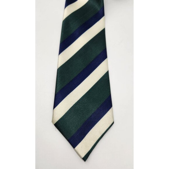 DINO CARAVIN Tie Necktie Blue‎ Green White Striped Polyester EUC - Picture 2 of 6